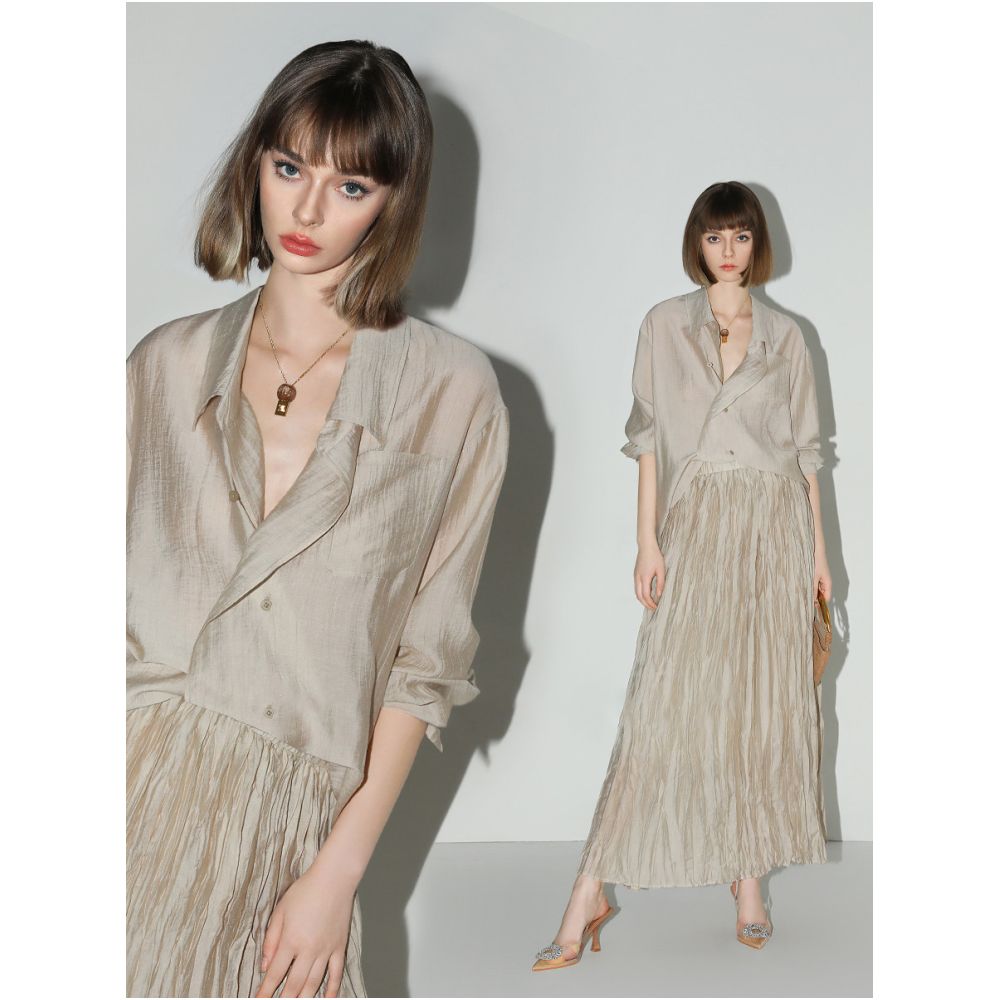 COCOBELLA Silky Textured Lyocell Lightweight Shirt for Women Pleated Texture Elegant Commuting Style SR3051 image 2