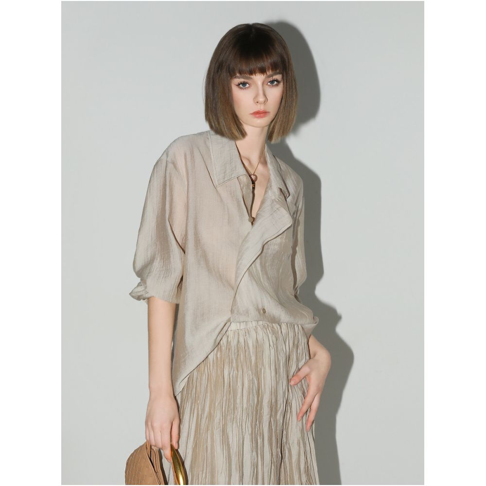 COCOBELLA Silky Textured Lyocell Lightweight Shirt for Women Pleated Texture Elegant Commuting Style SR3051 image 3
