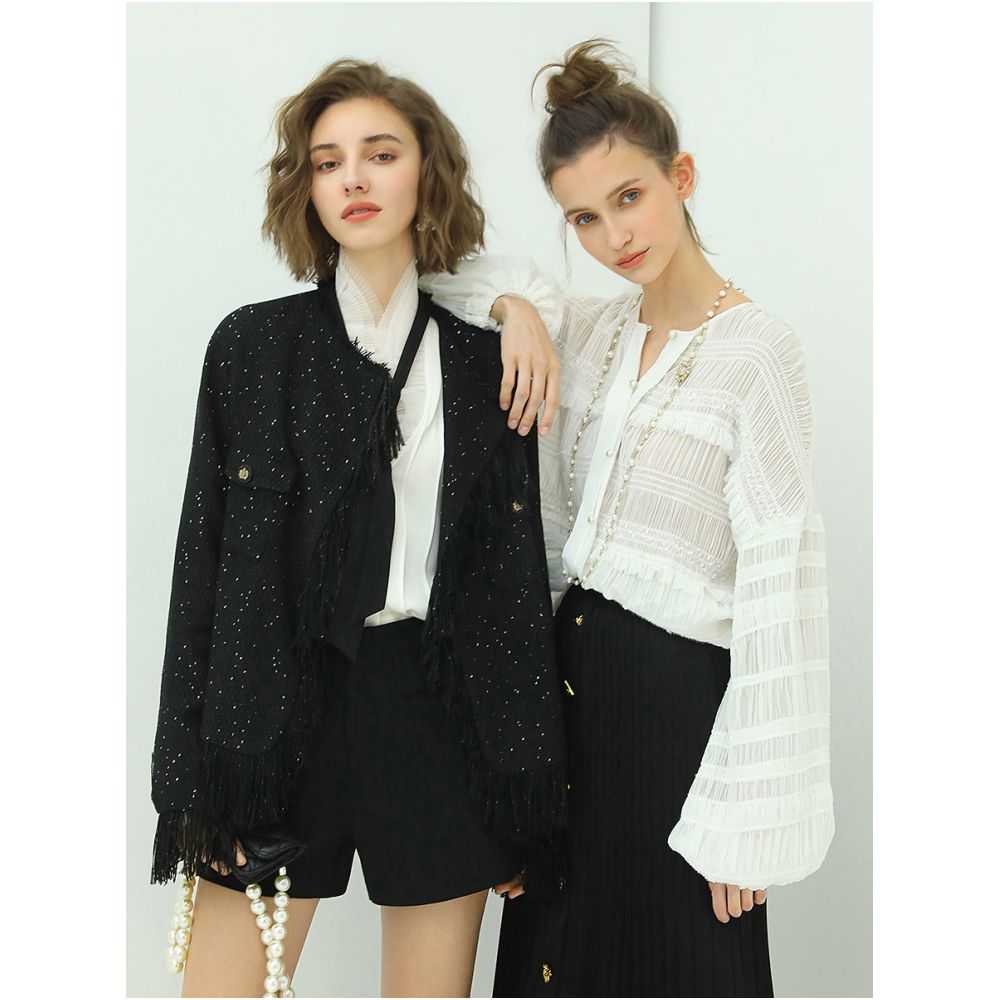 COCOBELLA Fashionable Semi Sheer Three Dimensional Pleated Blouse for Women Elegant Resort Chiffon Shirt LC500 image 1