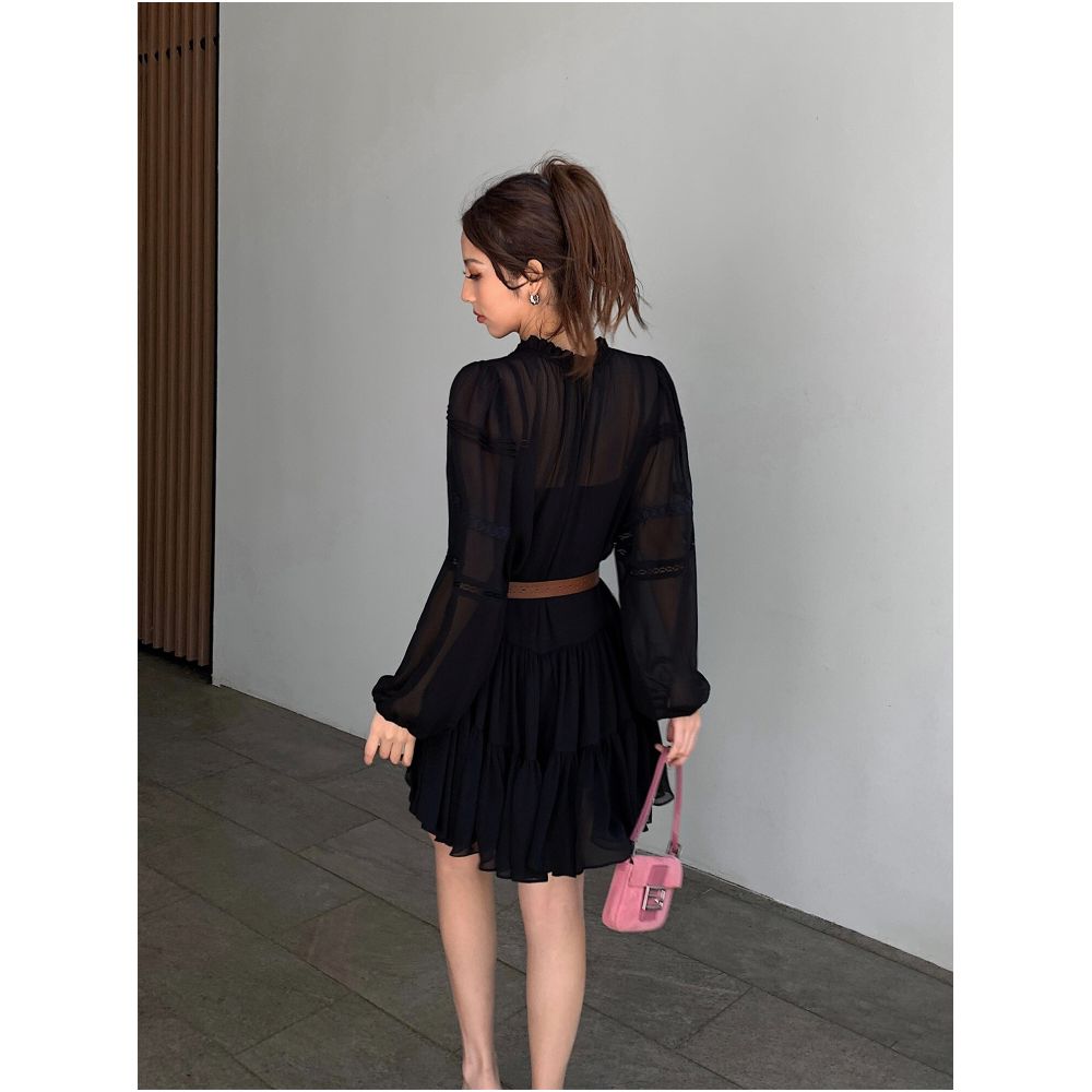 NEVA HU French style white shirt dress for women summer new style loose long sleeves petite short skirt image 2