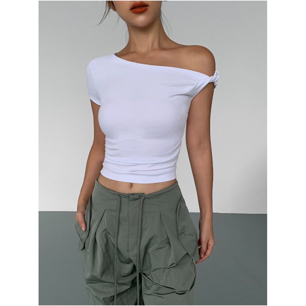 NEVA HU Black Off Shoulder T Shirt for Women New Summer Style Slim Fit Short Off Shoulder Top image 3
