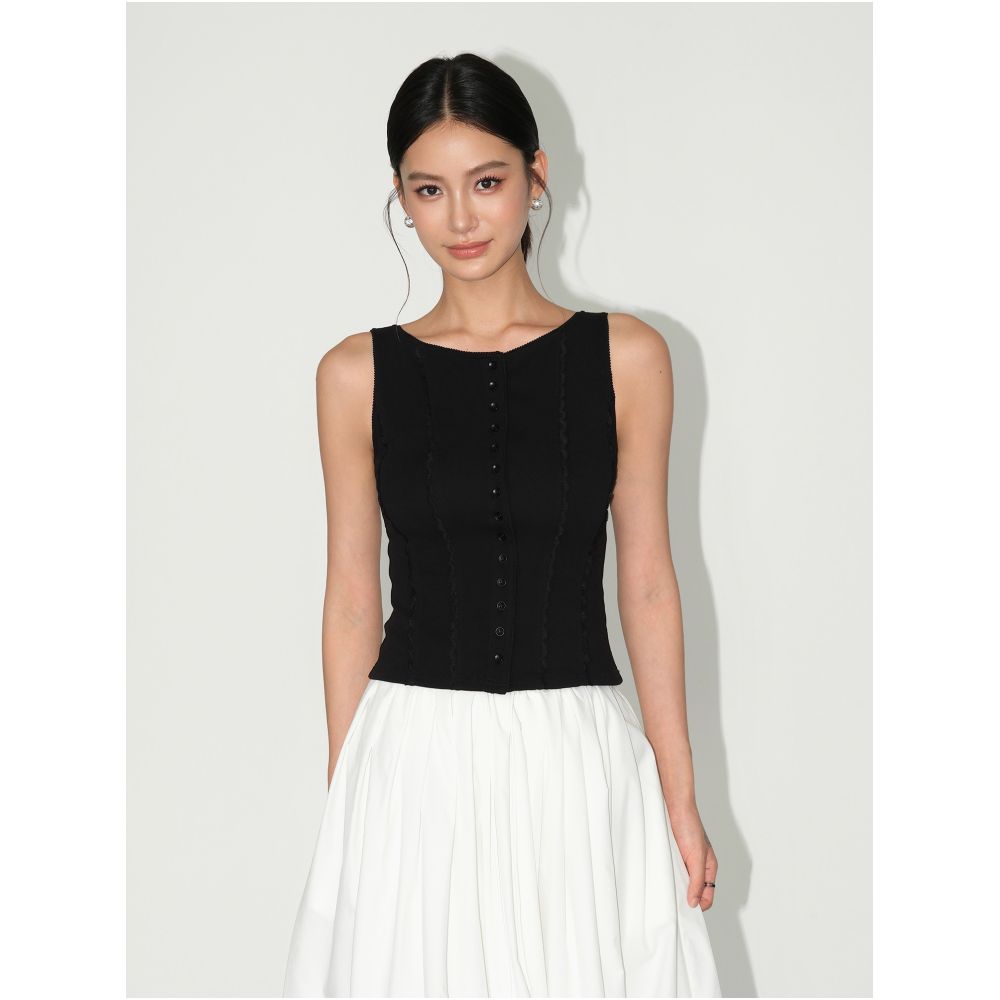 NEVA HU White Moonlight French Style Round Neck Camisole Vest for Women Summer Outerwear Lace Trim Sleeveless Top image 4