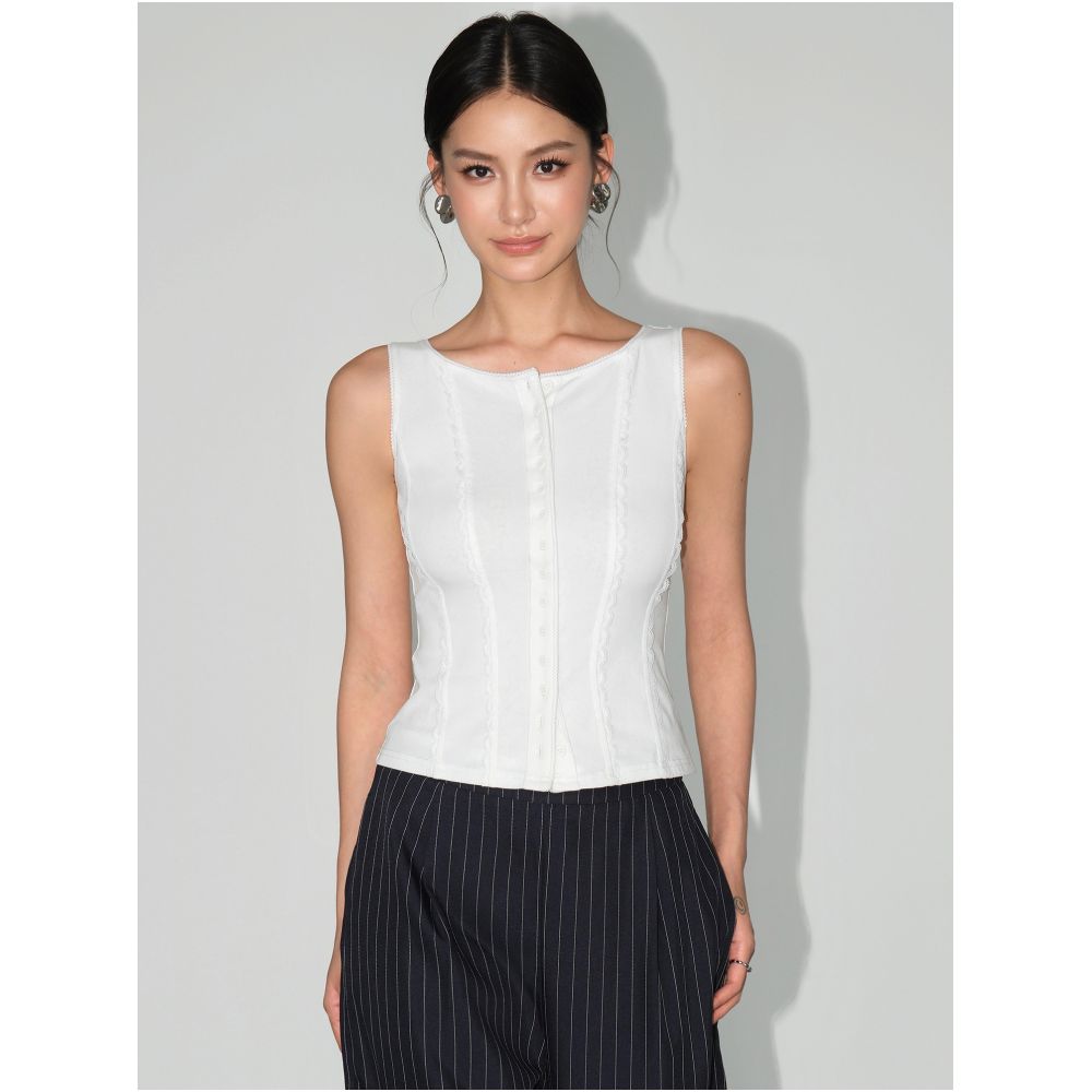 ASAYA7277 – Parisian Lace Trim Knit Top 🤍🖤