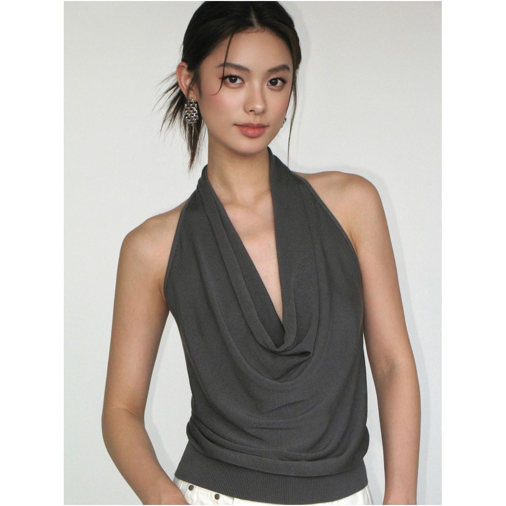 NEVA HU halter neck camisole top for women pure and sexy revealing backless sleeveless knit top image 0