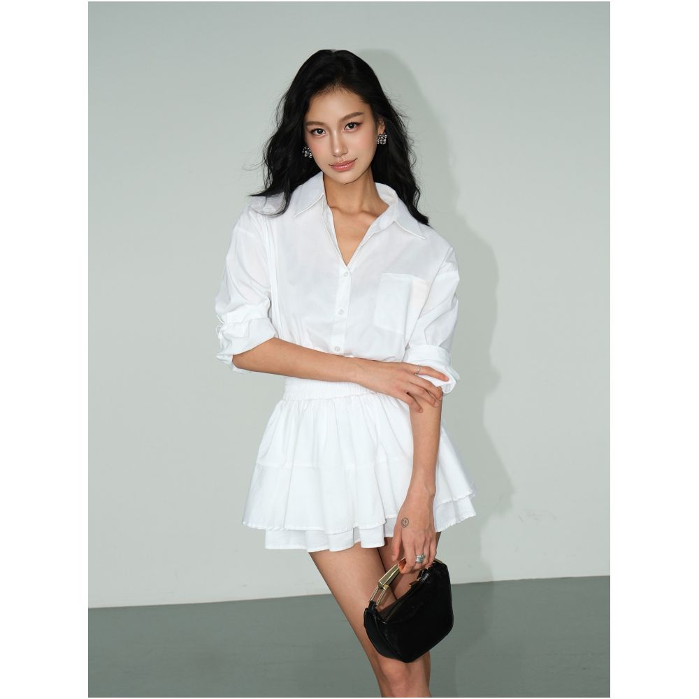 NEVA HU Black French Style Long Sleeve Shirt Dress Short Design Slim Fit Flattering for Petite Women image 1