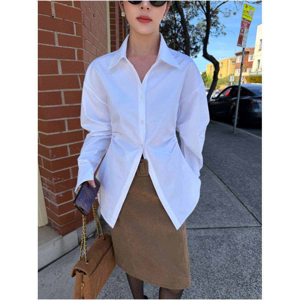 NEVA HU Fashion Cornerstone Stylish Collared Long Sleeved Shirt for Women High End Look Slimming and Waist Defining image 3