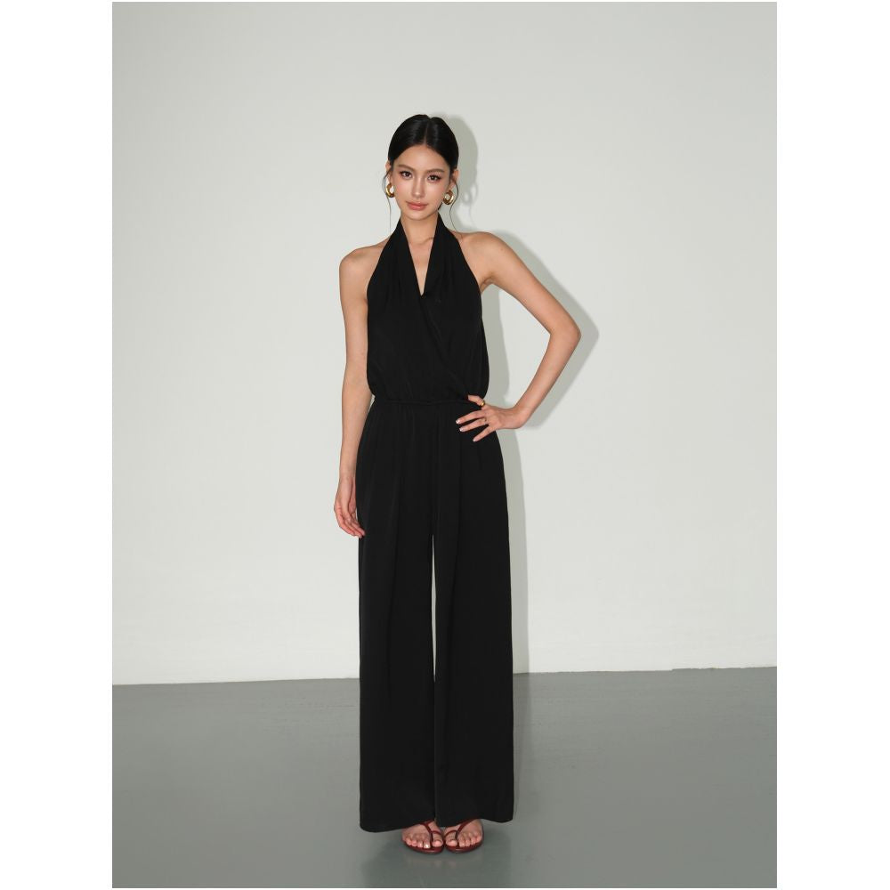 NEVA HU Old Money Style V neck Halter Neck Sleeveless Jumpsuit Sexy Backless Waist cinching Jumpsuit Wide leg Casual Pants image 1