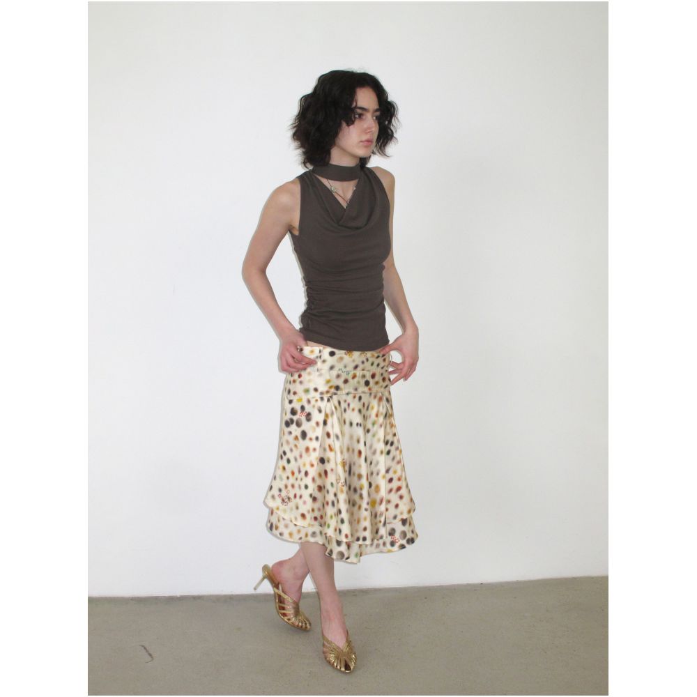Mito de dar Acetate Tencel Psychedelic Polka Dot Double Layer Biscuit Midi A line Skirt for Vacation Style image 1
