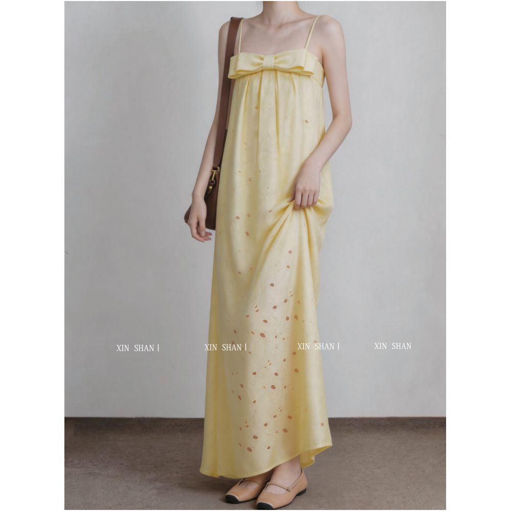 Johor Bahru Studios Yellow Spaghetti Strap Dress Sweet and Gentle Style 2026 New Loose Fit and Slimming Dress image 0