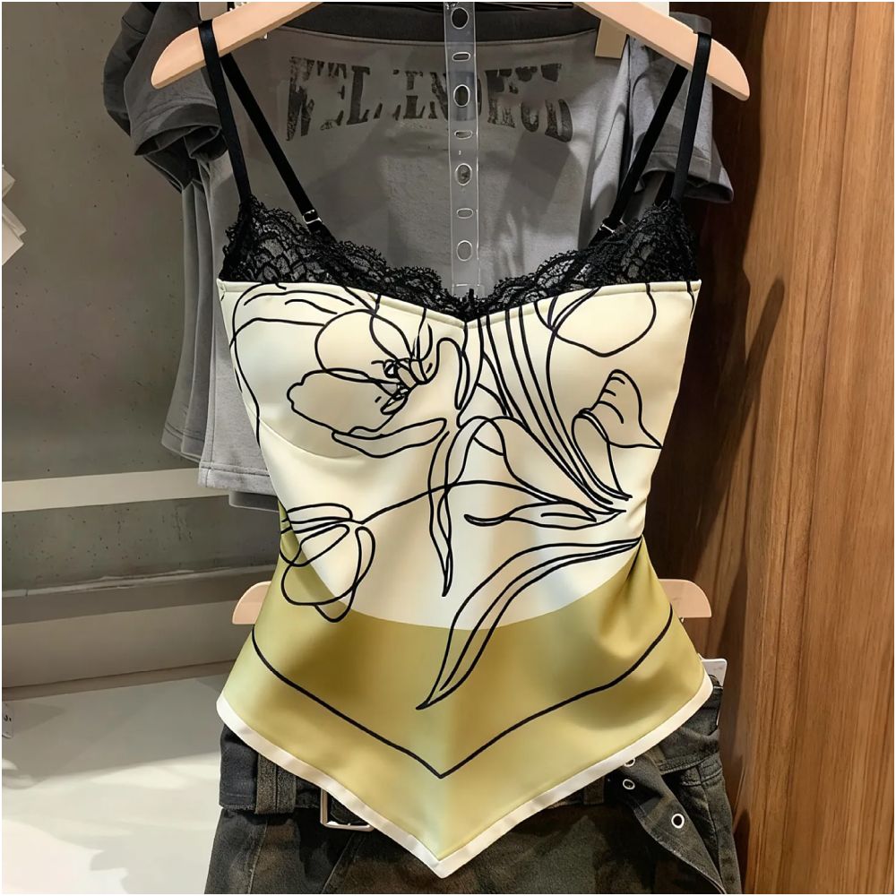 ASAYA7307 – Botanical Lace Satin Cami 🌿🖤