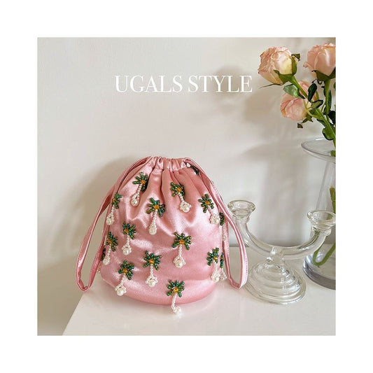 ASAYA7315 – Blossom Pearl Satin Bucket Bag 🌸🩷