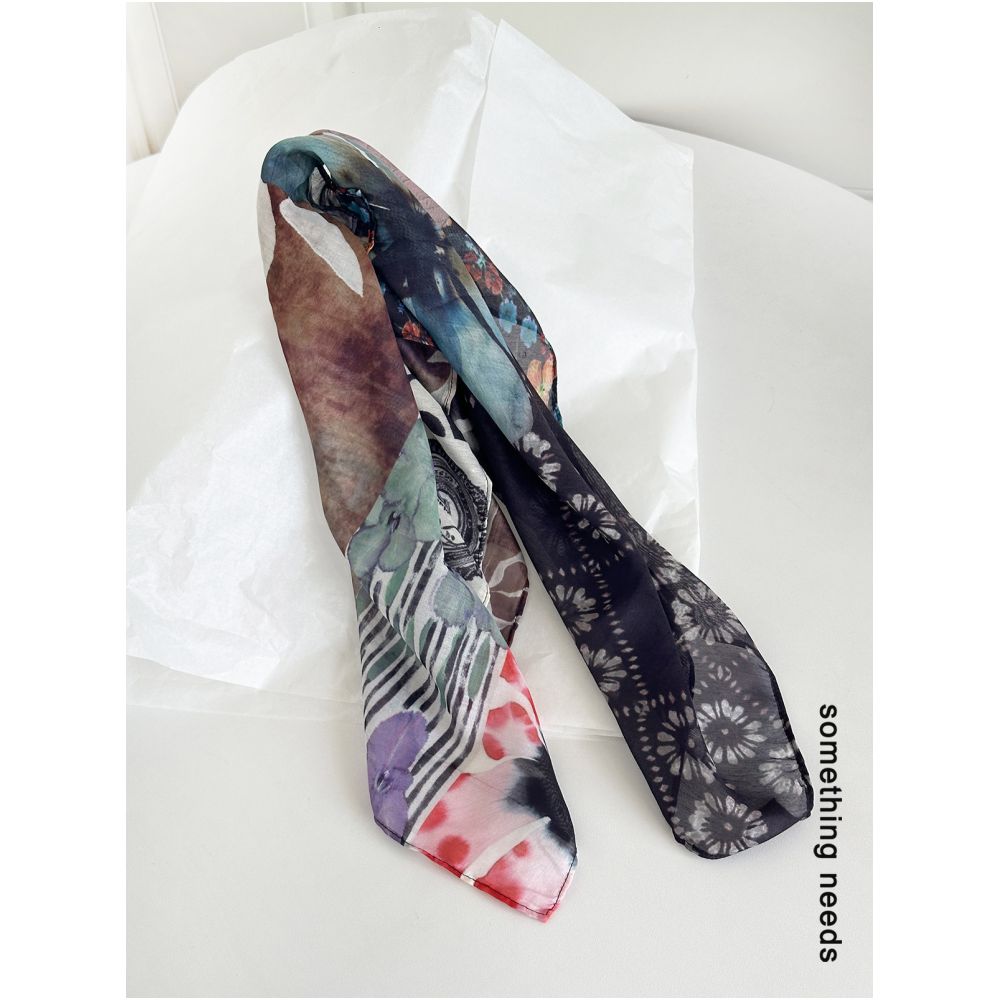 Zheng Baiwan s Floral Collection Retro Patchwork Square Scarf Silk Cotton Ethnic Style Niche Headscarf Fashionable and Versatile Silk Scarf image 2