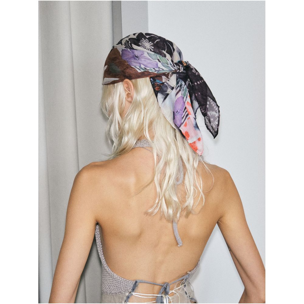 Zheng Baiwan s Floral Collection Retro Patchwork Square Scarf Silk Cotton Ethnic Style Niche Headscarf Fashionable and Versatile Silk Scarf image 4
