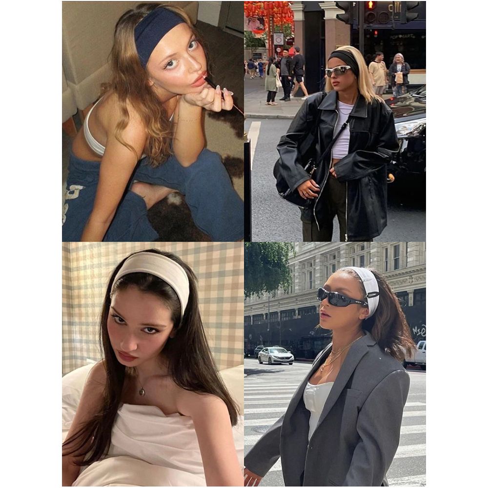 Bella style Custom cotton elastic headband fashionable and sporty European and American style stretchy and versatile knitted fitness headband for women sweat wicking image 2