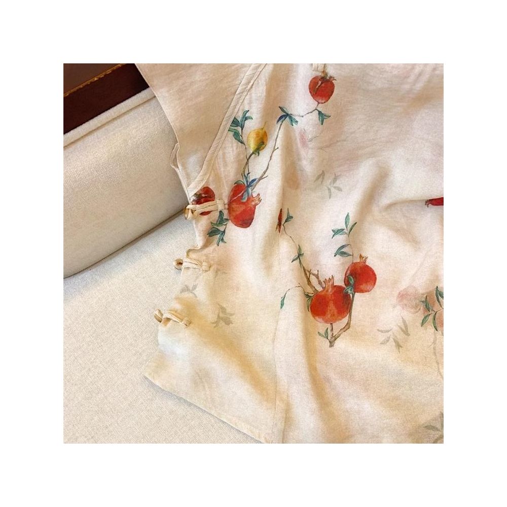 Women s New Chinese Style Linen Floral Print Shirt with Label Removed from Store Summer 2026 Traditional Chinese Style with Frog Buttons and Cheongsam Collar image 3