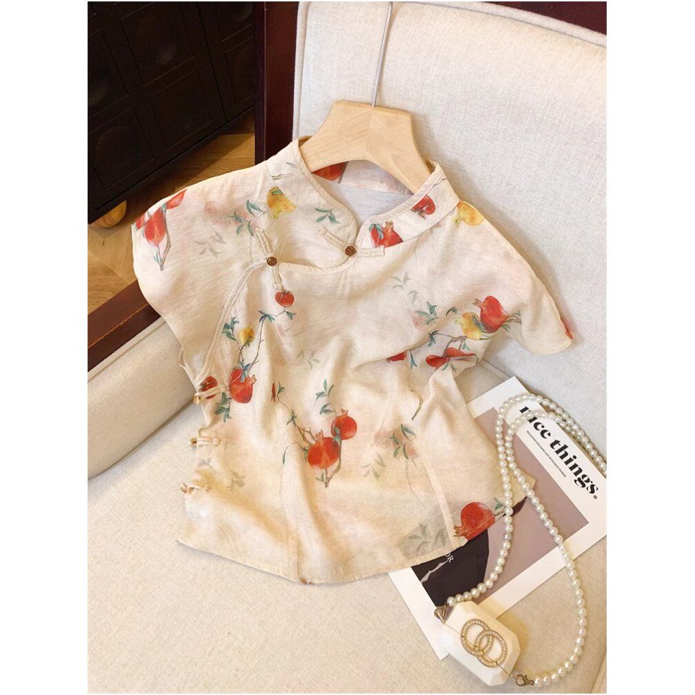 ASAYA7339 – Pomegranate Garden Mandarin Top 🍎🌿