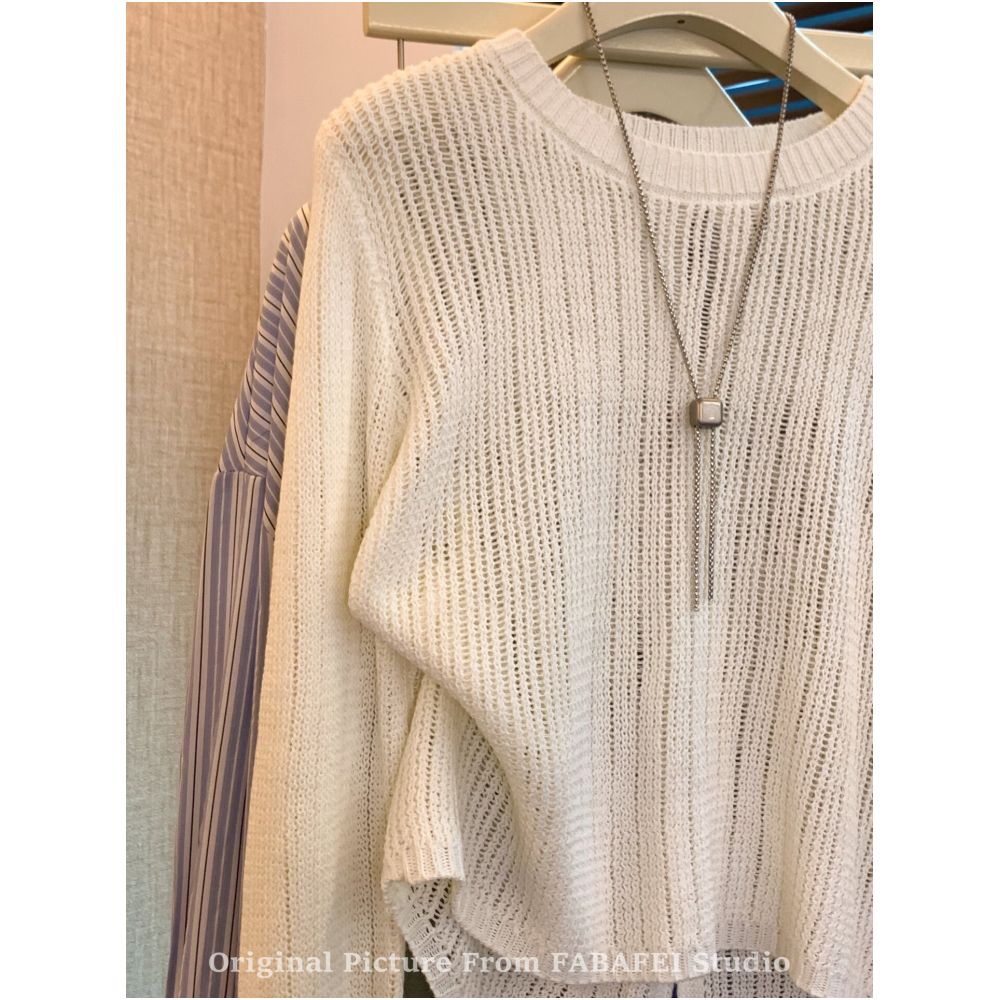 Women s Korean style hollowed out chain long sleeved knit top with cut out label spring style irregular hollowed out back image 1