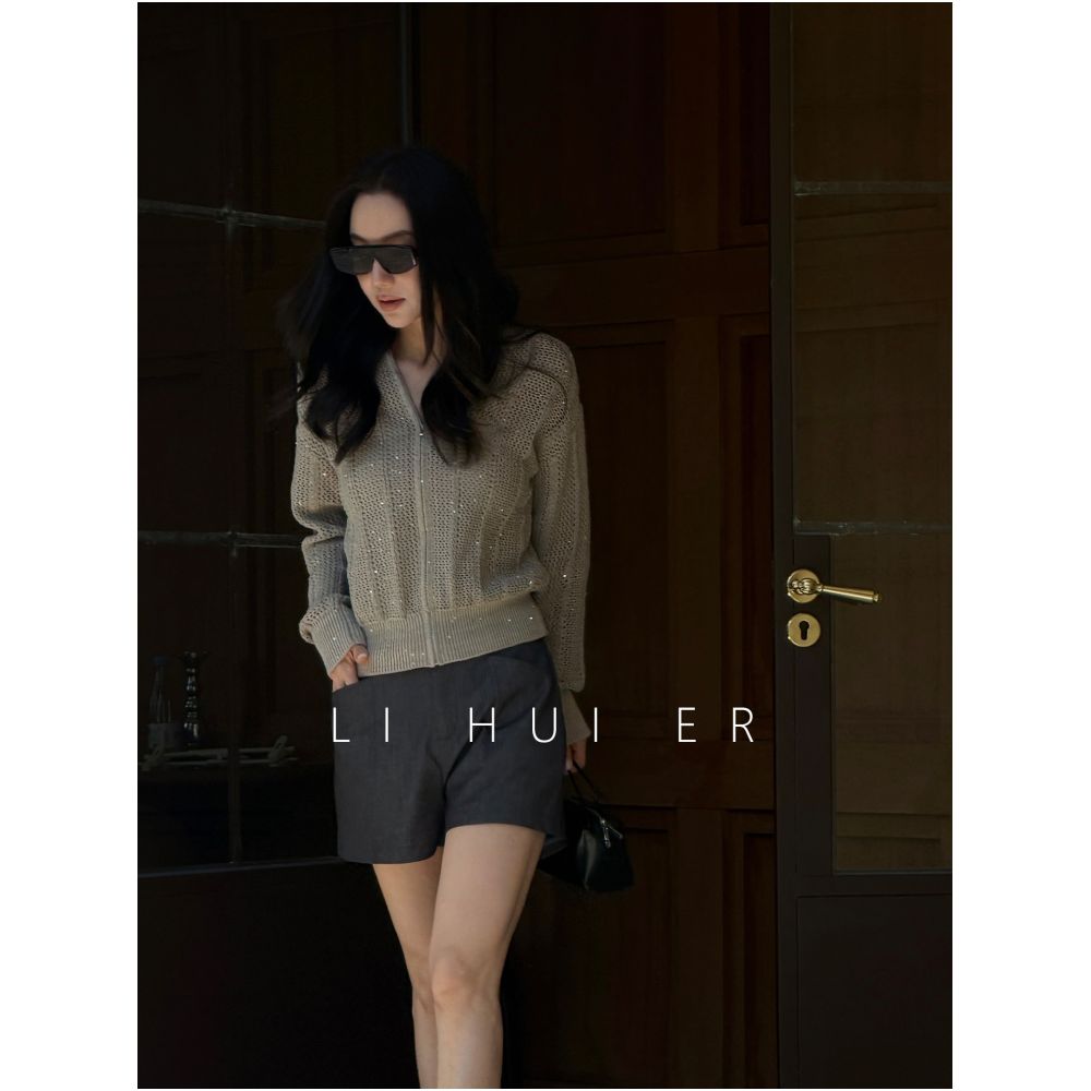 LiHuiEr Moon Steps Women s Summer Suit Gray Straight Leg Shorts Light Luxury Casual Versatile Design image 0