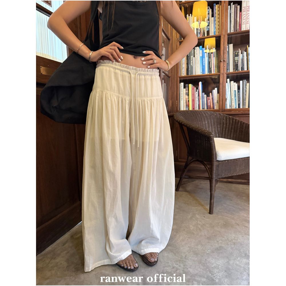 Ranwear s Flowy Skirt Pants Relaxed Fit Lightweight Cotton Wide Leg Loose Fit Versatile Long Pants image 0