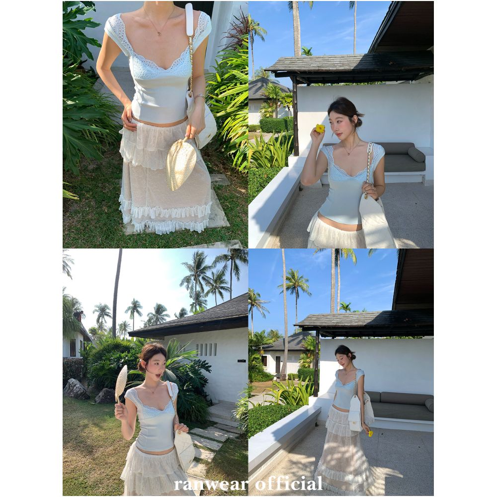Ranwear s Marilyn Monroe French style heavy duty lace trimmed low cut V neck top with visible stitching slim fit and flattering silhouette image 3