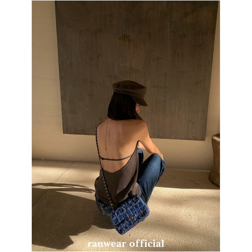 Ranwear Sweet and Chic Kendall Jenner s Painless Backless Knit Halter Neck Tank Top for Women image 1