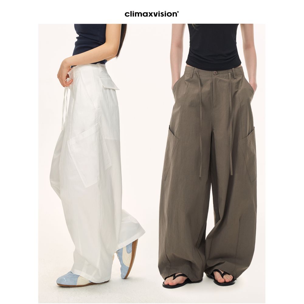 CLIMAX VISION Textured Wide Leg Pants with Curved Pockets Women s Three Dimensional Cut Straight Leg Cargo Pants image 0