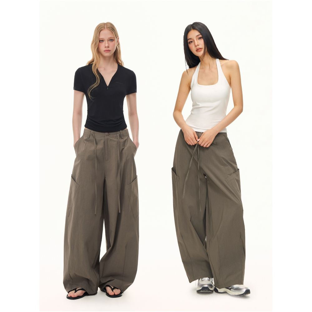 CLIMAX VISION Textured Wide Leg Pants with Curved Pockets Women s Three Dimensional Cut Straight Leg Cargo Pants image 3
