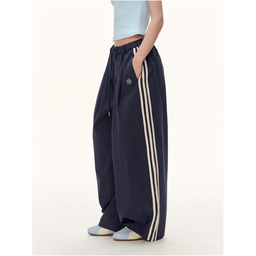 CLIMAX VISION Women s Wide Leg Balloon Pants with Floral Embroidery and Side Stripes Loose Fit and Casual Wear image 1