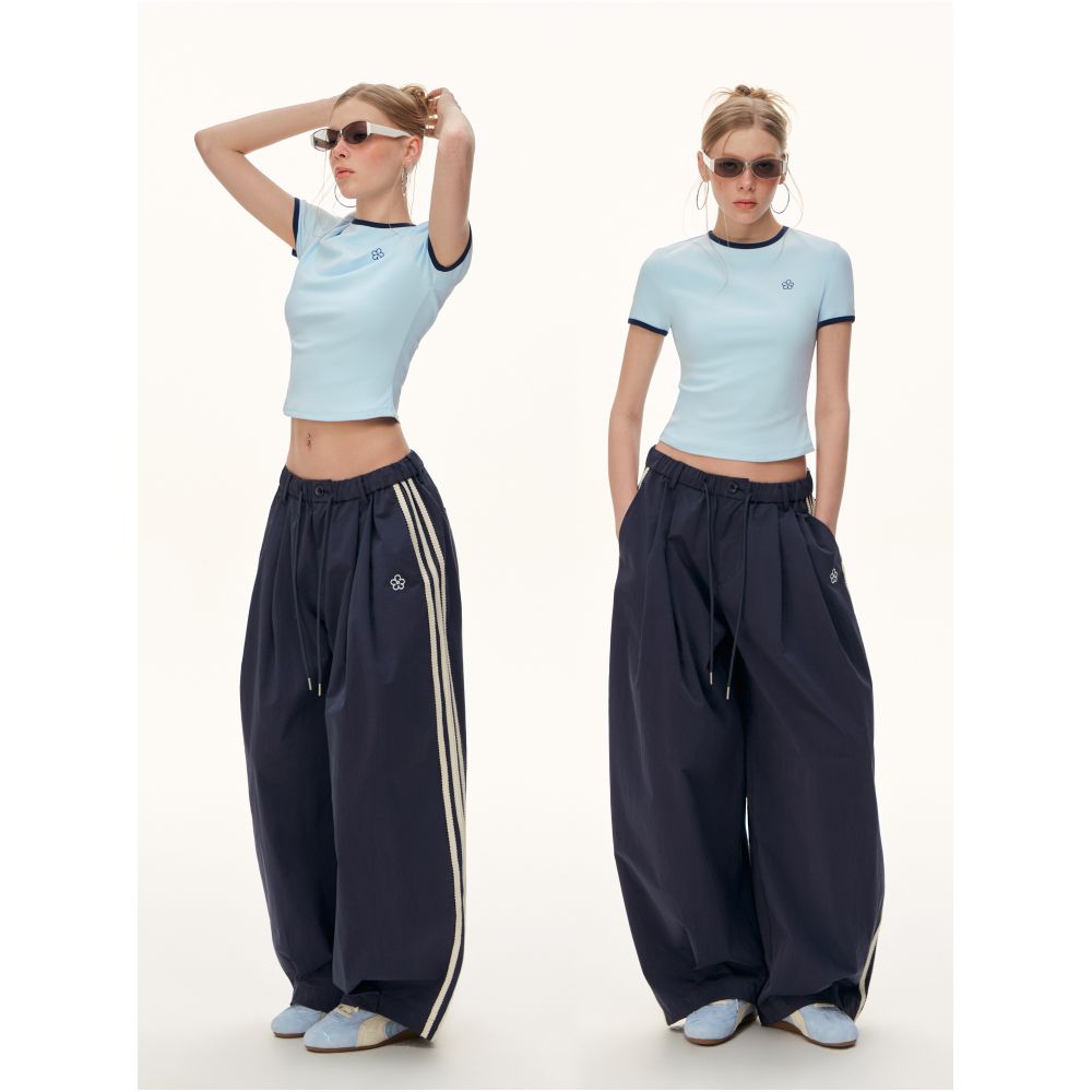 CLIMAX VISION Women s Wide Leg Balloon Pants with Floral Embroidery and Side Stripes Loose Fit and Casual Wear image 3