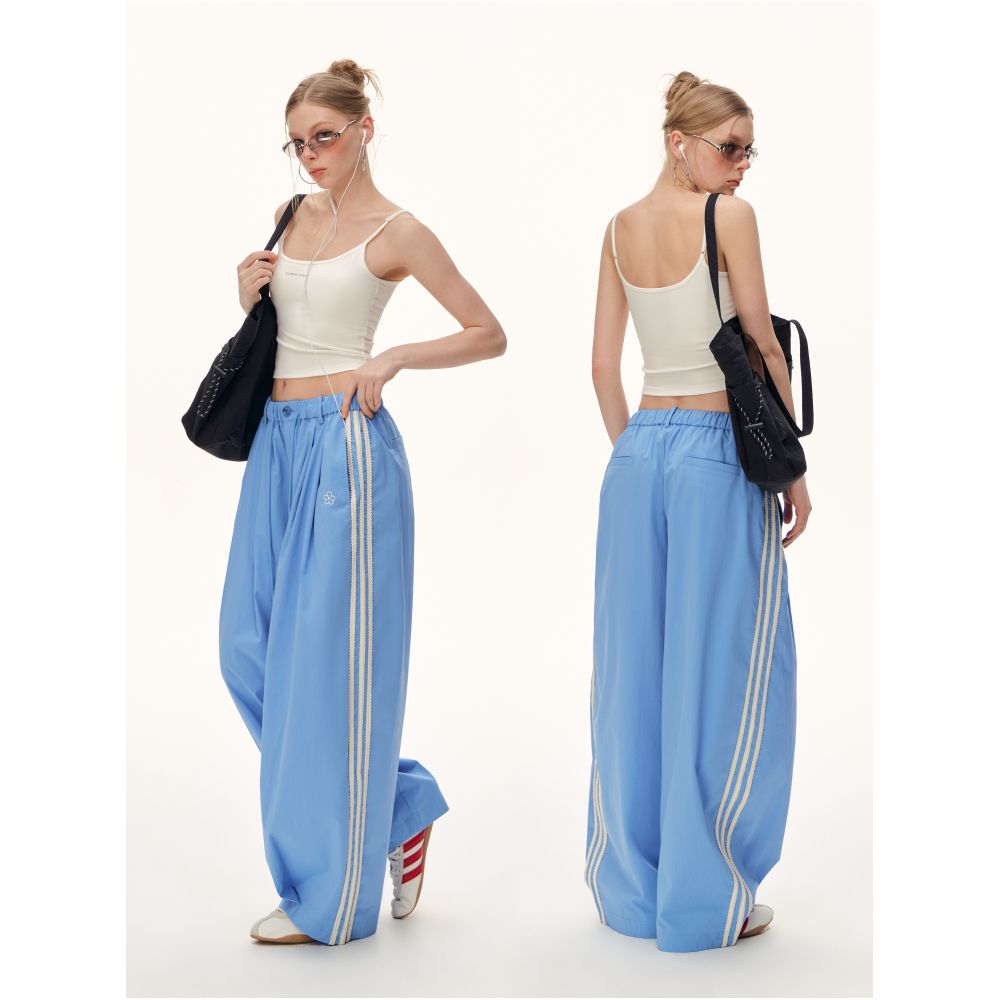 CLIMAX VISION Women s Wide Leg Balloon Pants with Floral Embroidery and Side Stripes Loose Fit and Casual Wear image 4
