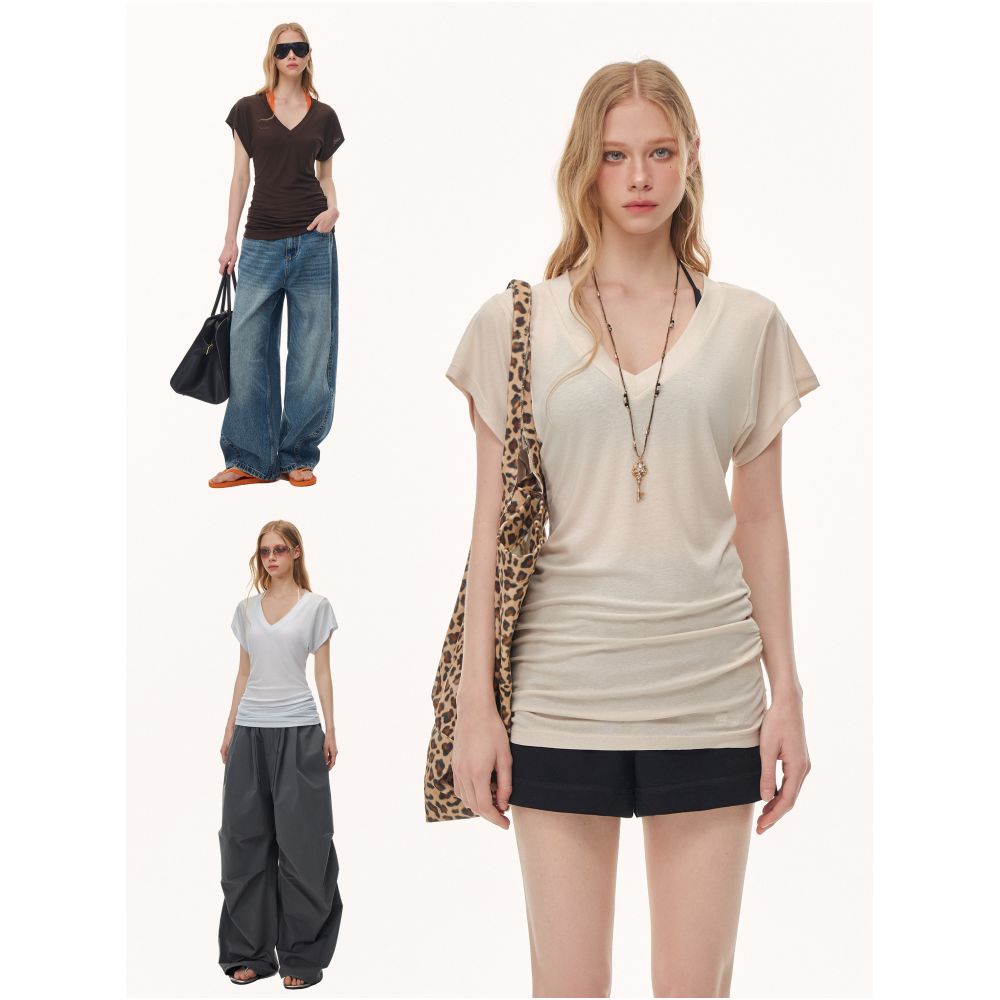 CLIMAX VISION Lyocell Linen Lightweight V Neck Slimming Cover Up T Shirt Short Sleeve Women s Summer Elegant Top image 0