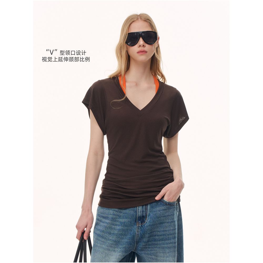 CLIMAX VISION Lyocell Linen Lightweight V Neck Slimming Cover Up T Shirt Short Sleeve Women s Summer Elegant Top image 1
