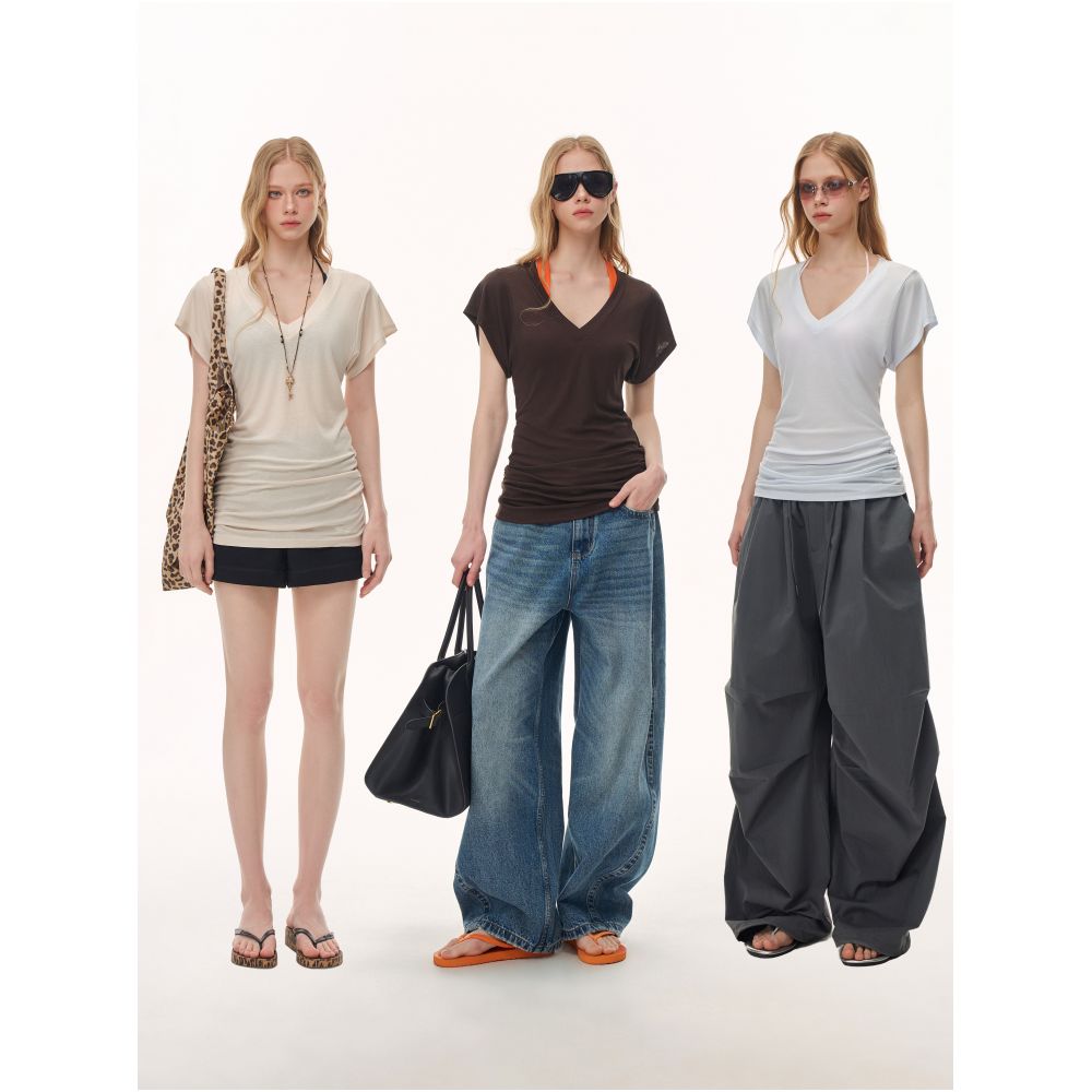 CLIMAX VISION Lyocell Linen Lightweight V Neck Slimming Cover Up T Shirt Short Sleeve Women s Summer Elegant Top image 4