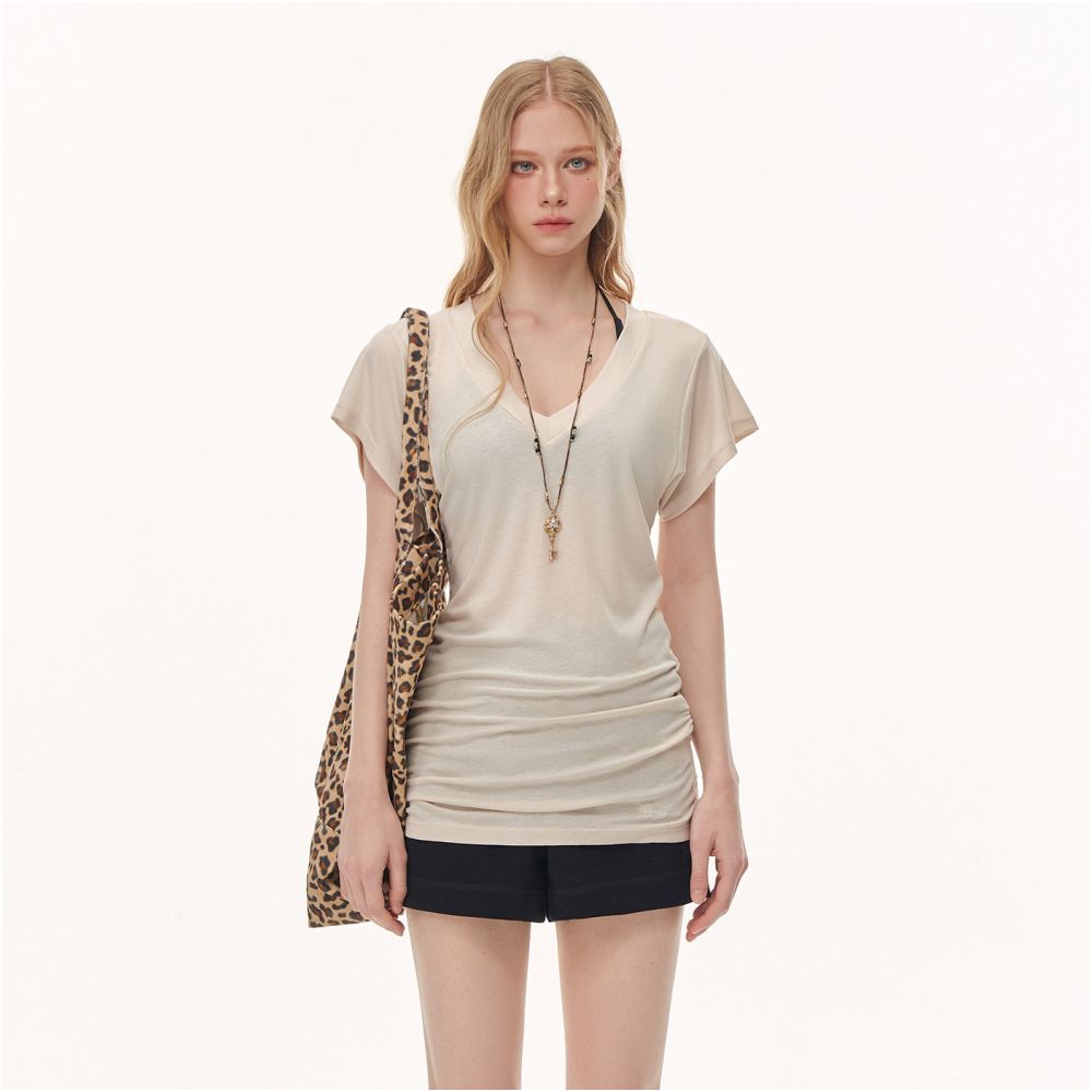 ASAYA7360 – Airy Drape V-Neck Tee ☁️✨