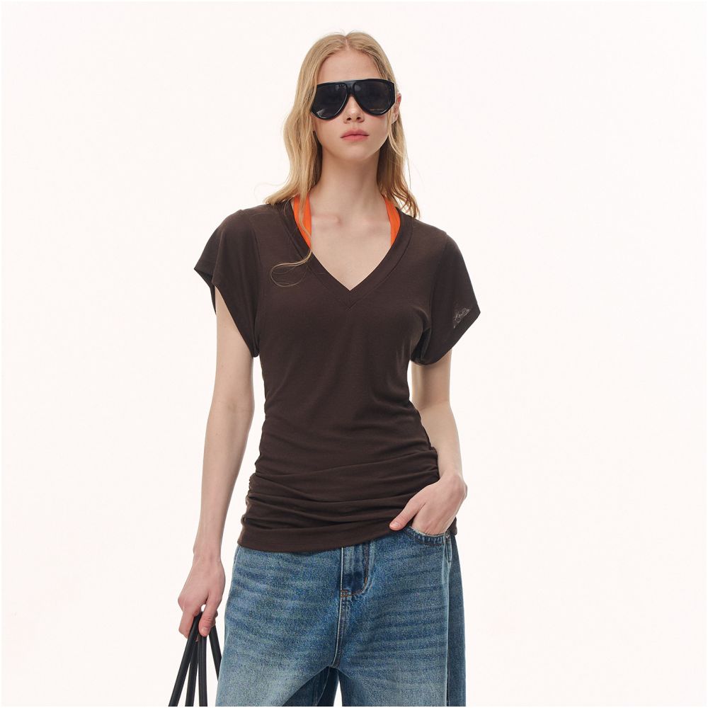 ASAYA7360 – Airy Drape V-Neck Tee ☁️✨