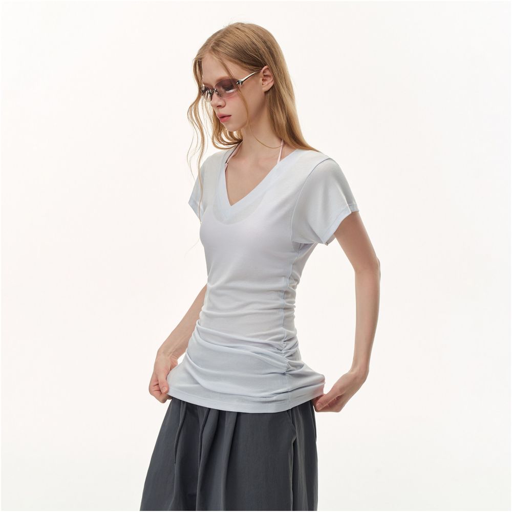 ASAYA7360 – Airy Drape V-Neck Tee ☁️✨