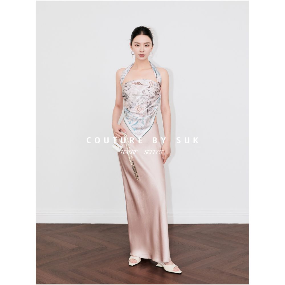 SUK s elegant and graceful design 100 pure silk mulberry silk summer printed scarf halter neck vest for women exuding a sophisticated style image 3