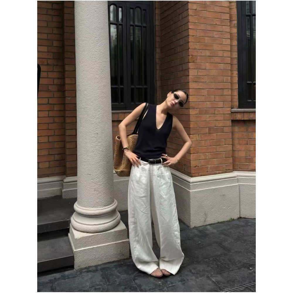 PURITY YR Niche Minimalist Korean Style Loose Fit Summer Linen Pants Super Slimming High End Casual Wide Leg Pants image 0