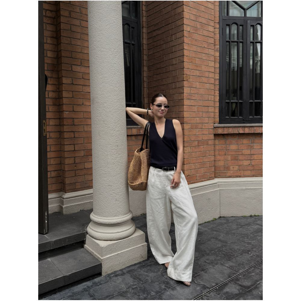 PURITY YR Niche Minimalist Korean Style Loose Fit Summer Linen Pants Super Slimming High End Casual Wide Leg Pants image 2