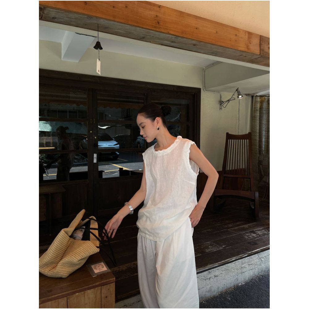 PURITY YR Niche Minimalist Design Woven Linen 100 Loose Fit Sleeveless Top for Women image 0