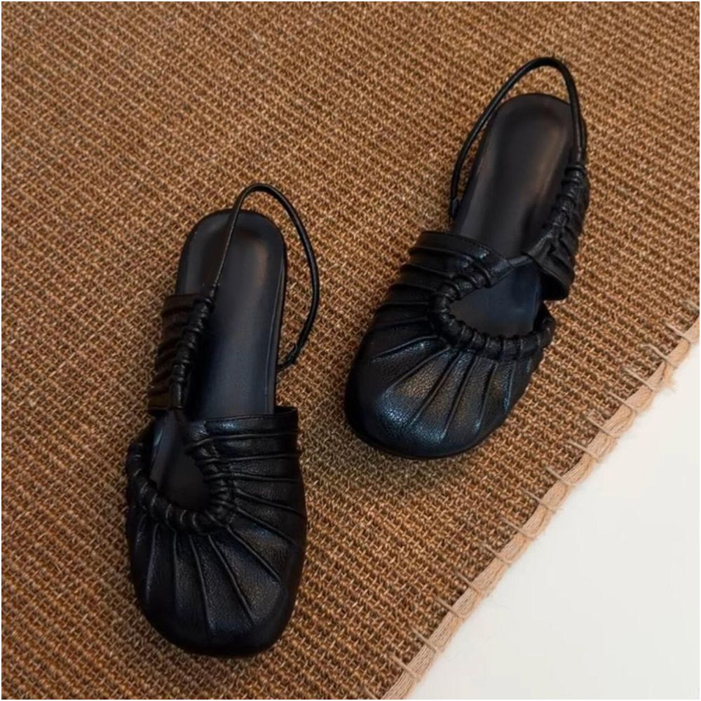 ASAYA7370 – Noir Pleated Leather Slingbacks 🖤✨