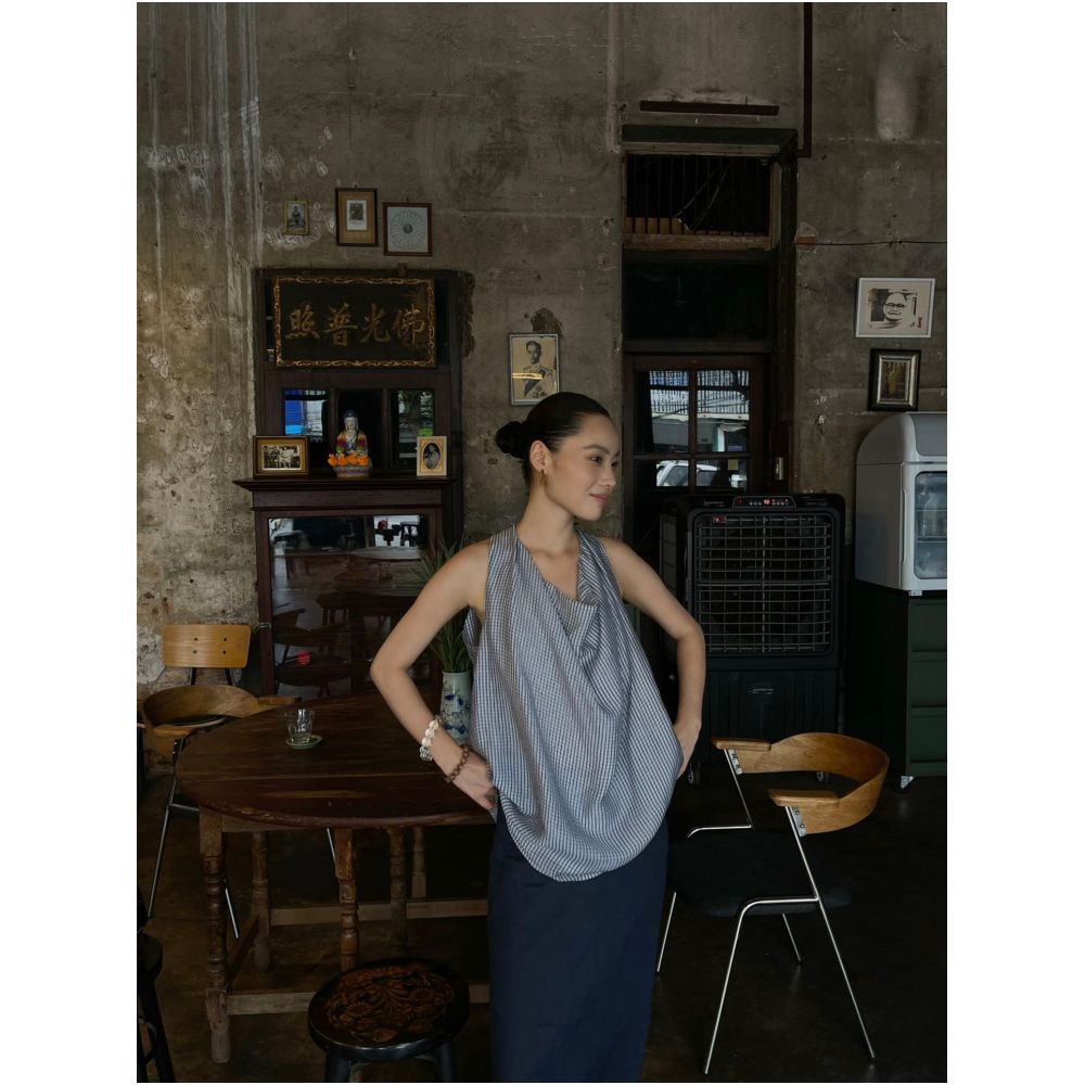 PURITY YR Niche Minimalist Design Tencel Drape Neck Ultra thin Elegant Loose Slimming Sleeveless Top for Women image 0