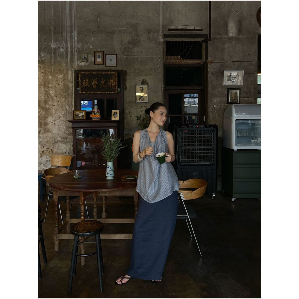PURITY YH Niche Minimalist Summer Back Slit 100 Ramie High Waisted Slimming Straight Skirt for Women image 0