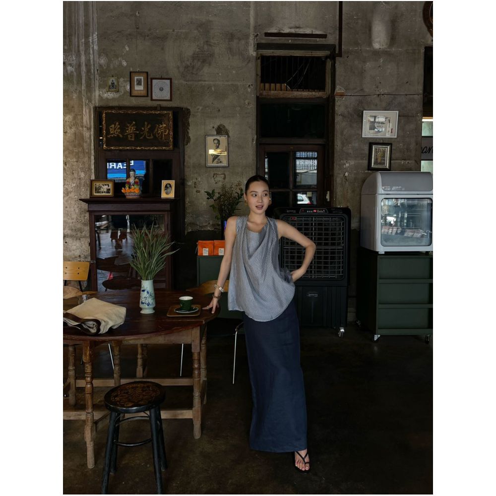 PURITY YH Niche Minimalist Summer Back Slit 100 Ramie High Waisted Slimming Straight Skirt for Women image 1