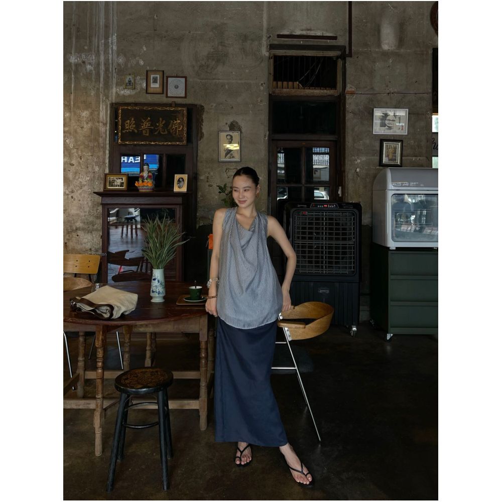 PURITY YH Niche Minimalist Summer Back Slit 100 Ramie High Waisted Slimming Straight Skirt for Women image 2
