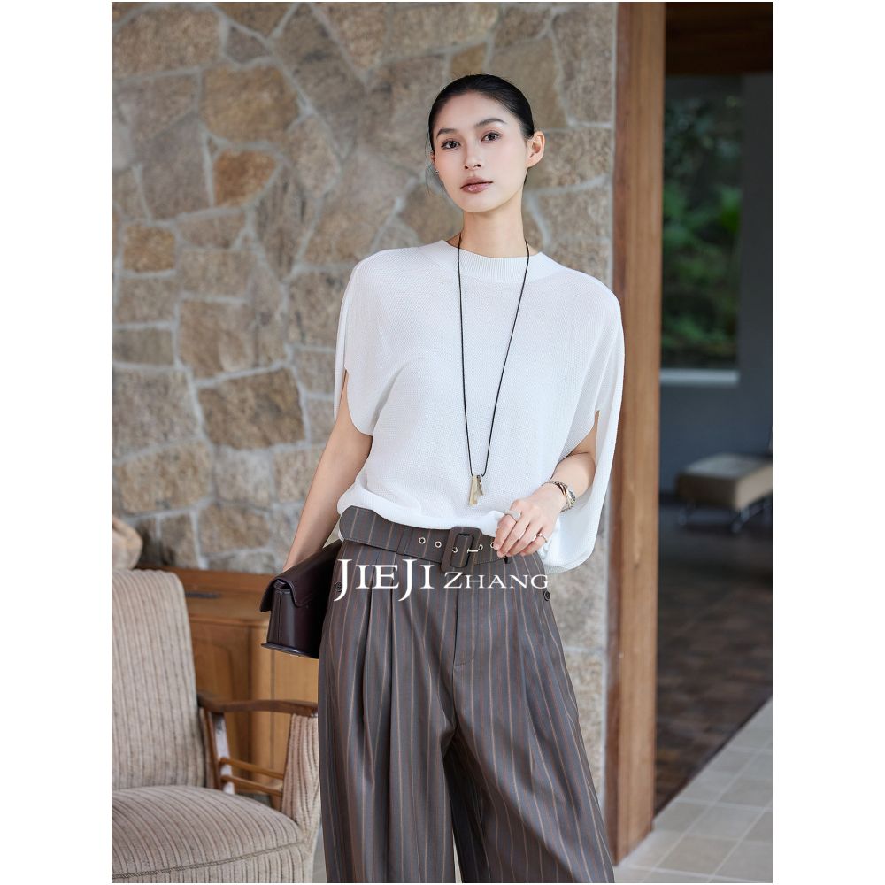 Zhang Qi JIEJI Cape style Short sleeved Top Round Neck Batwing Sweater Women s Summer Loose Short sleeved Thin T shirt image 2