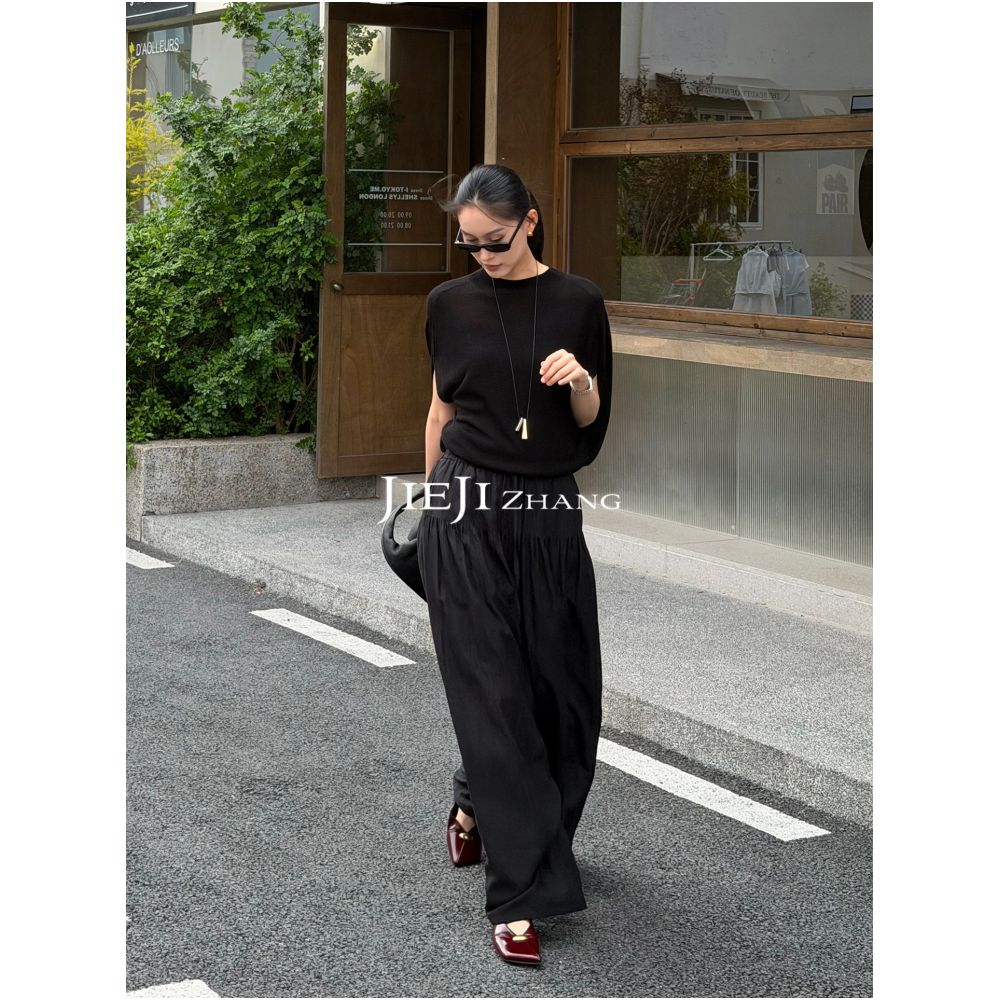 Zhang Qi JIEJI Cape style Short sleeved Top Round Neck Batwing Sweater Women s Summer Loose Short sleeved Thin T shirt image 4