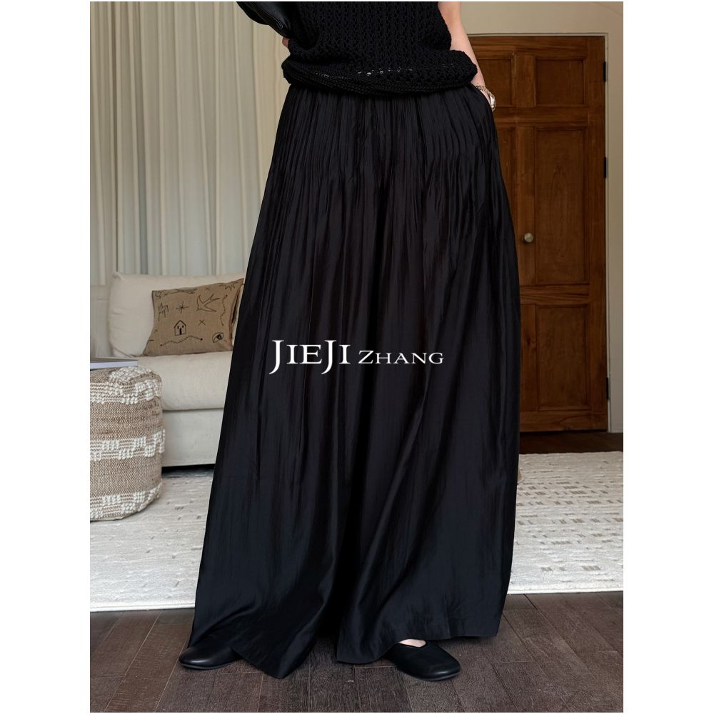 Zhang Qi JIEJI Women s Wide Leg Casual Skirt Pants Autumn High Waisted Loose Fitting Pleated Long Pants Elastic Waist Cloud Pants image 0
