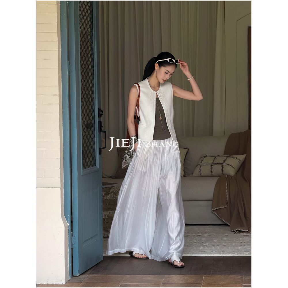Zhang Qi JIEJI Women s Wide Leg Casual Skirt Pants Autumn High Waisted Loose Fitting Pleated Long Pants Elastic Waist Cloud Pants image 1