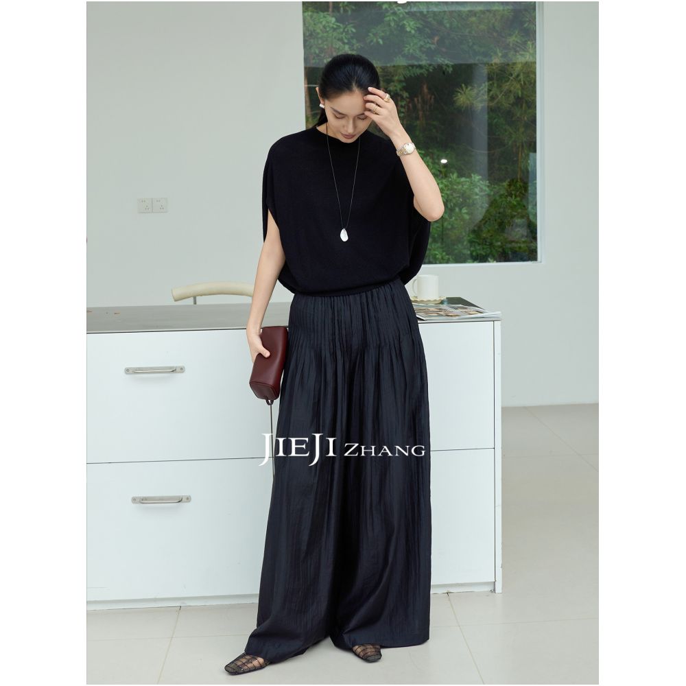 Zhang Qi JIEJI Women s Wide Leg Casual Skirt Pants Autumn High Waisted Loose Fitting Pleated Long Pants Elastic Waist Cloud Pants image 3